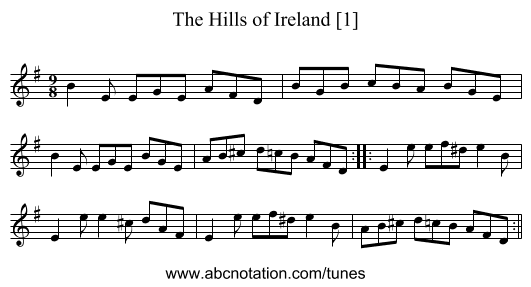 Hills of Ireland [1], The - staff notation