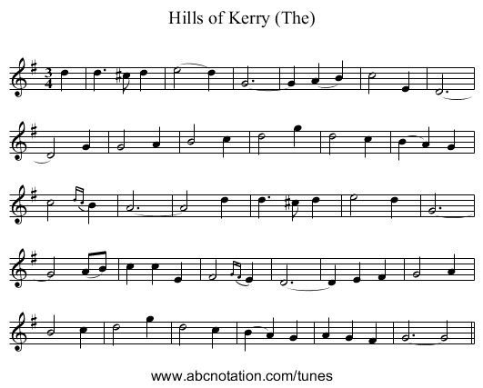 Hills of Kerry (The) - staff notation