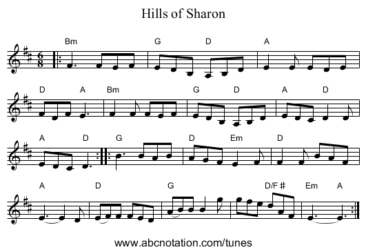 Hills of Sharon - staff notation