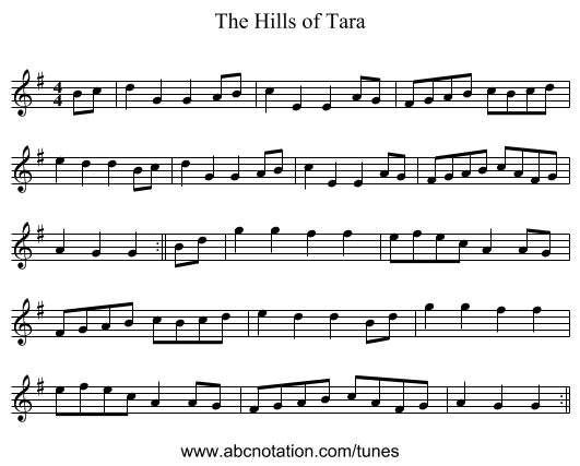 Hills of Tara, The - staff notation