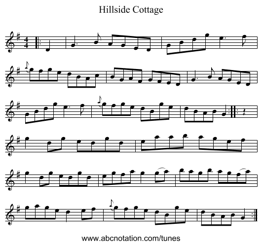 Hillside Cottage - staff notation