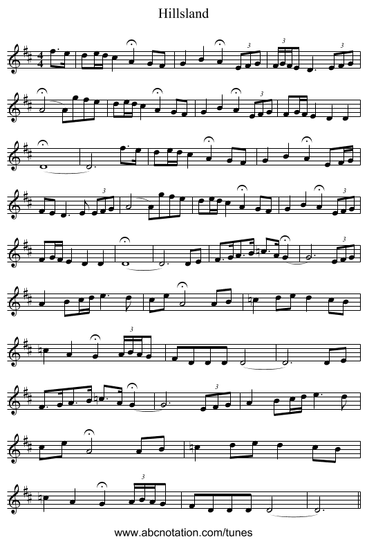 Hillsland - staff notation