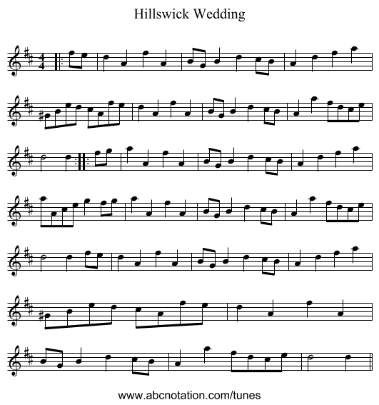 Hillswick Wedding - staff notation