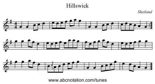 Hillswick - staff notation