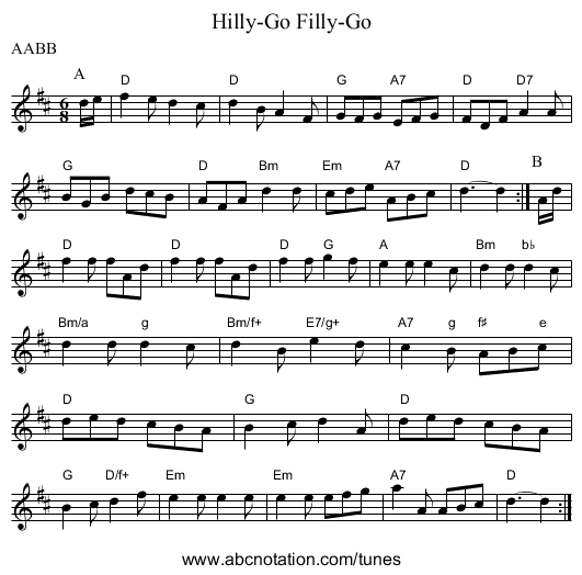 Hilly-Go Filly-Go - staff notation