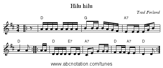 Hilu hilu - staff notation