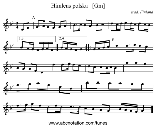 Himlens polska   [Gm] - staff notation
