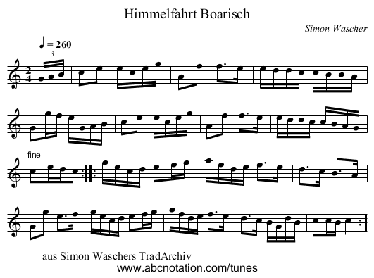 Himmelfahrt Boarisch - staff notation