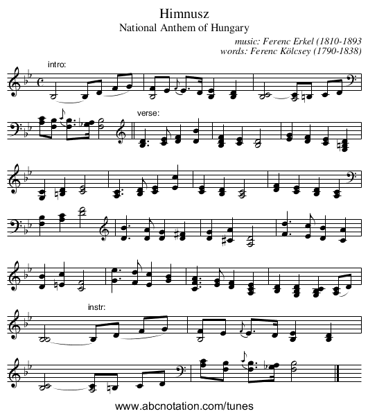 Himnusz - staff notation