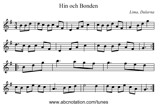 Hin och Bonden - staff notation