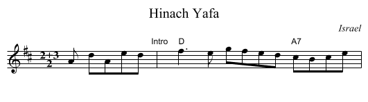 Hinach Yafa - staff notation