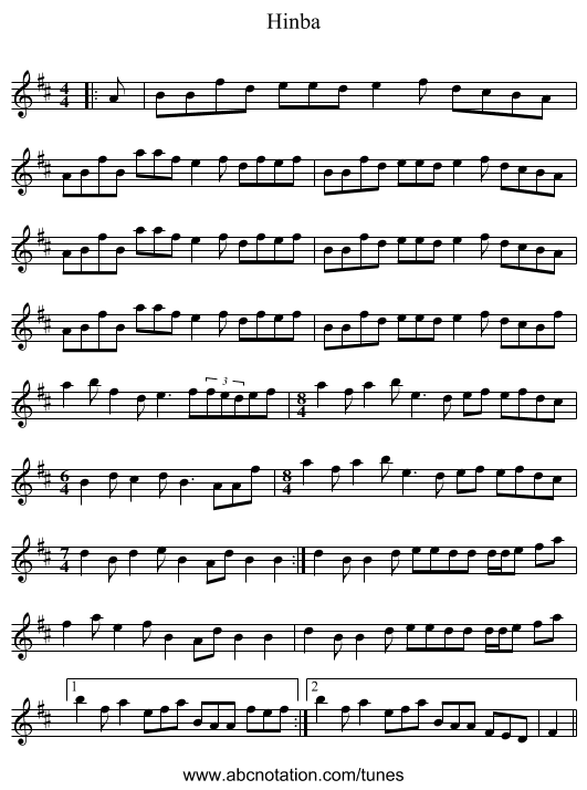 Hinba - staff notation