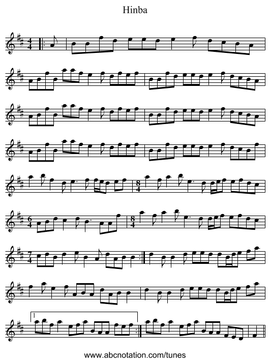 Hinba - staff notation