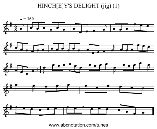 HINCH[E]Y'S DELIGHT (jig) (1) - staff notation