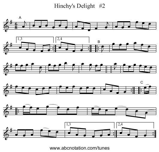 Hinchy's Delight #2 - staff notation