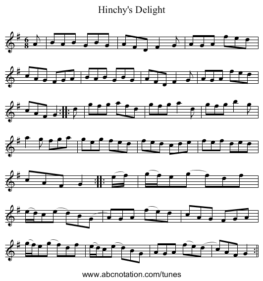 Hinchy's Delight - staff notation