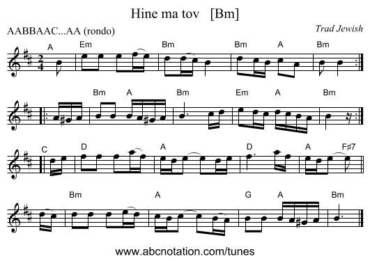 Hine ma tov   [Bm] - staff notation