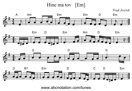 Hine ma tov   [Em] - staff notation
