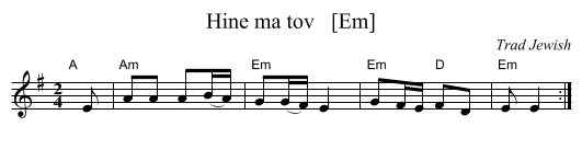 Hine ma tov   [Em] - staff notation