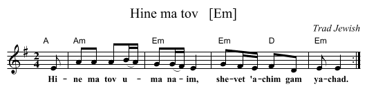 Hine ma tov   [Em] - staff notation