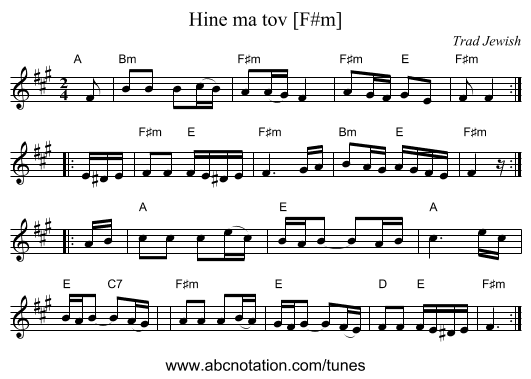 Hine ma tov [F#m] - staff notation