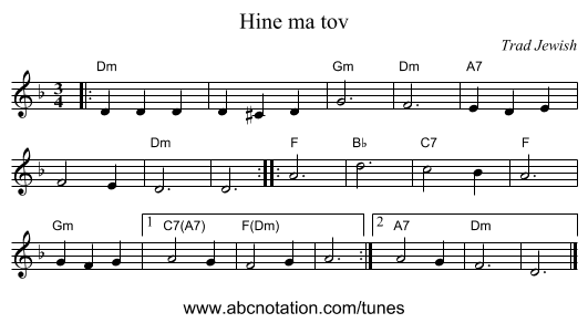 Hine ma tov - staff notation