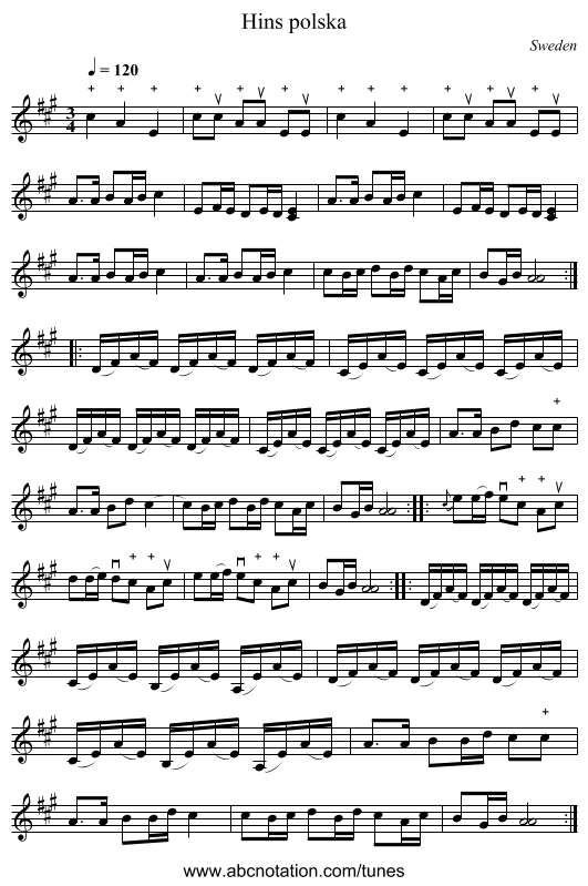 Hins polska - staff notation