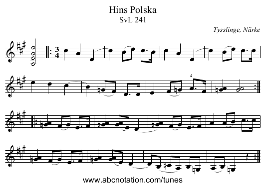 Hins Polska - staff notation
