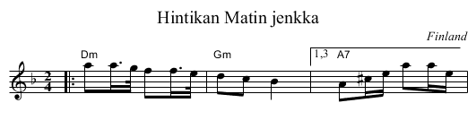 Hintikan Matin jenkka - staff notation