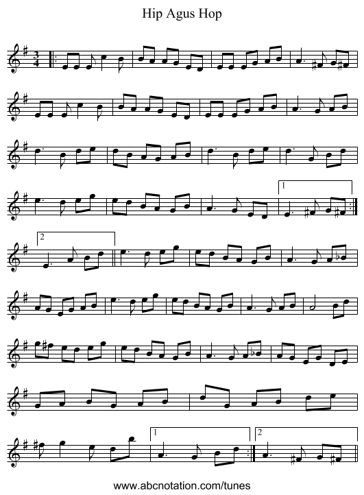 Hip Agus Hop - staff notation