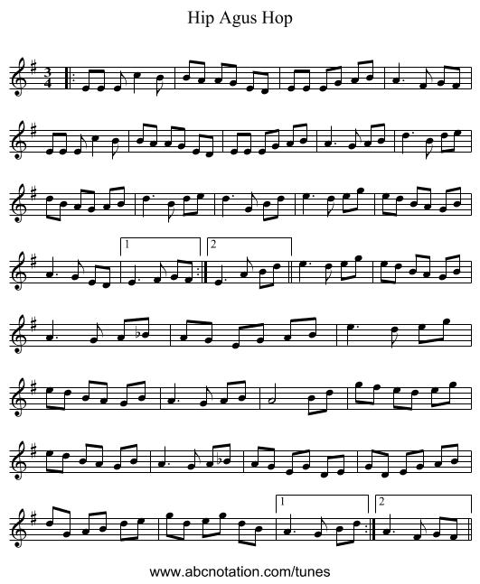 Hip Agus Hop - staff notation