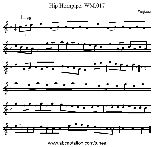 Hip Hornpipe. WM.017 - staff notation