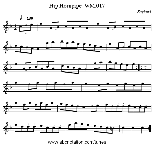 Hip Hornpipe. WM.017 - staff notation