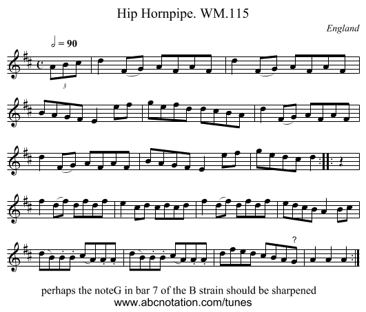 Hip Hornpipe. WM.115 - staff notation