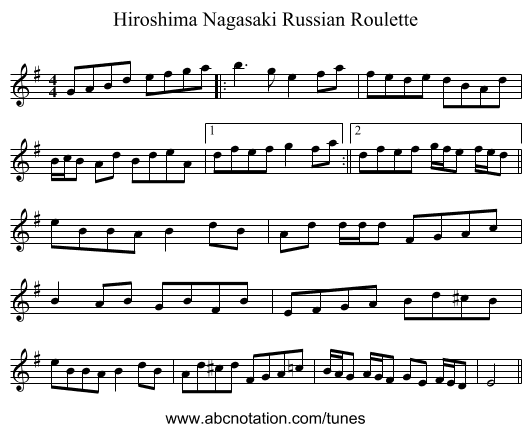 Hiroshima Nagasaki Russian Roulette - staff notation