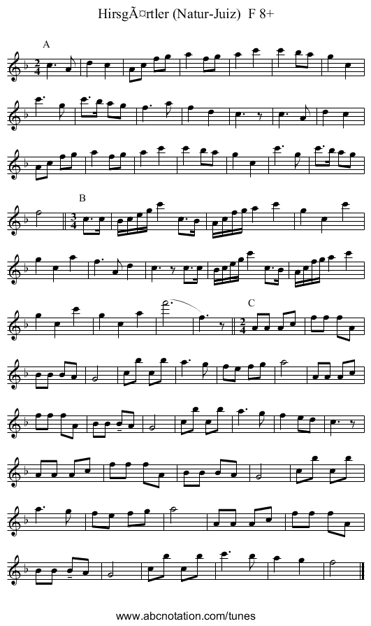 HirsgÃ¤rtler (Natur-Juiz)  F 8+ - staff notation
