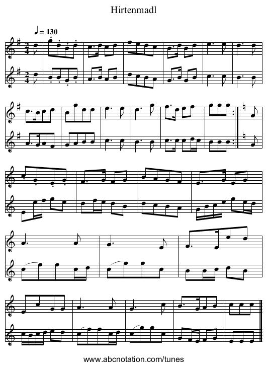 Hirtenmadl - staff notation