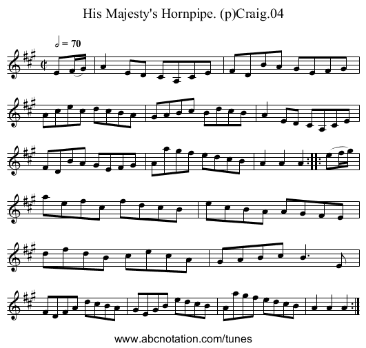 His Majesty's Hornpipe. (p)Craig.04 - staff notation