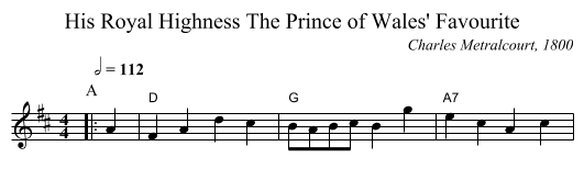 His Royal Highness The Prince of Wales' Favourite (piano) - staff notation