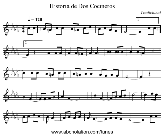 Historia de Dos Cocineros - staff notation