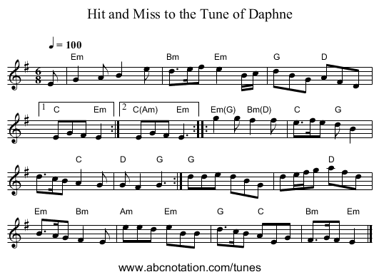 Hit and Miss to the Tune of Daphne - staff notation