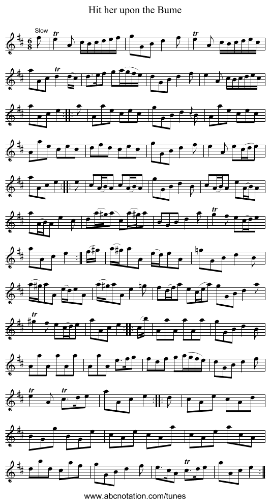 Hit her upon the Bume - staff notation
