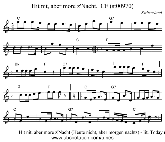 Hit nit, aber more z'Nacht. CF (st00970) - staff notation