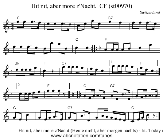 Hit nit, aber more z'Nacht.  CF (st00970) - staff notation