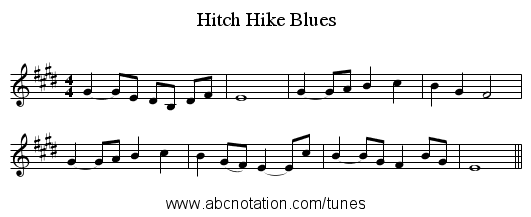 Hitch Hike Blues - staff notation