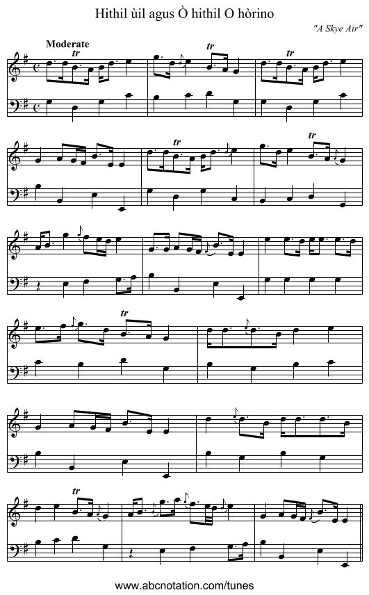 Hithil ùil agus Ò hithil O hòrino - staff notation