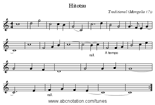 Hitotsu - staff notation