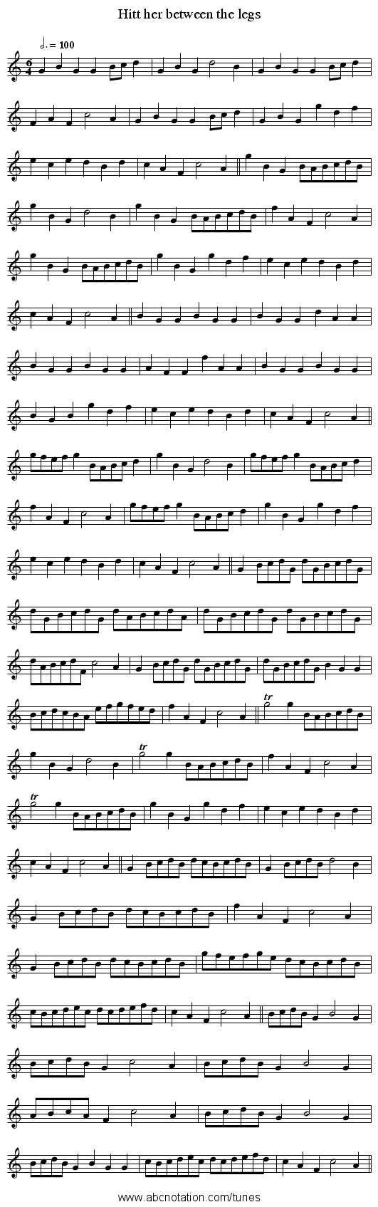 Hitt her between the legs - staff notation