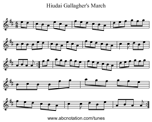 Hiudai Gallagher's March - staff notation