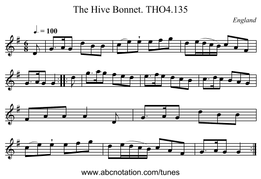 Hive Bonnet. THO4.135, The - staff notation